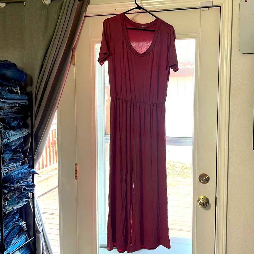 Zig Zag Stripe rose/mauve romper, short sleeve cropped wide legs sz Medium